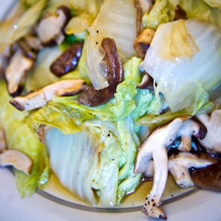 napa and shiitake stirfry in soy sauce_